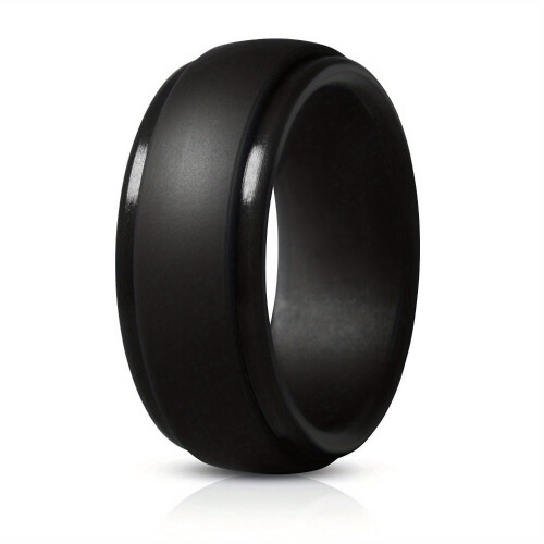 Men's Silicone Wedding Band Black 8mm Wide Size 7-14