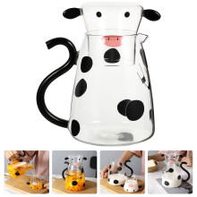 Cow-shaped glass water pitcher white 1 piece