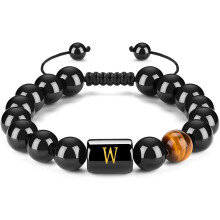 Men's Initials Bracelet with Black Onyx and Tiger Eye Beads