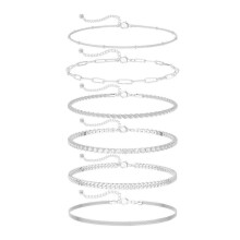 Silver Waterproof Ankle Bracelets for Women 3-Pack
