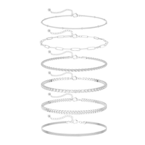 Silver Waterproof Ankle Bracelets for Women 3-Pack