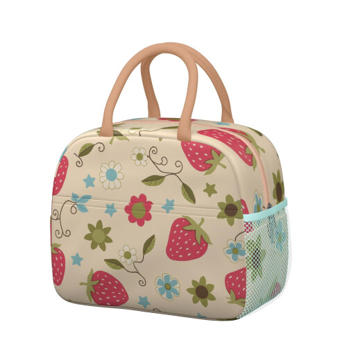 Strawberry Portable Lunch Bag with Pockets Large Cooler Tote
