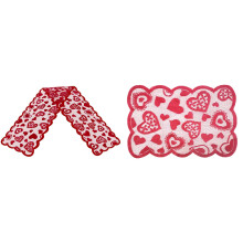 Red Lace Table Runner and Placemats Set Valentine's Day
