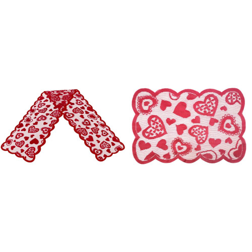 Red Lace Table Runner and Placemats Set Valentine's Day
