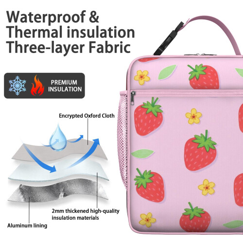 Insulated Lunch Bag with Handle Strawberry Design 1