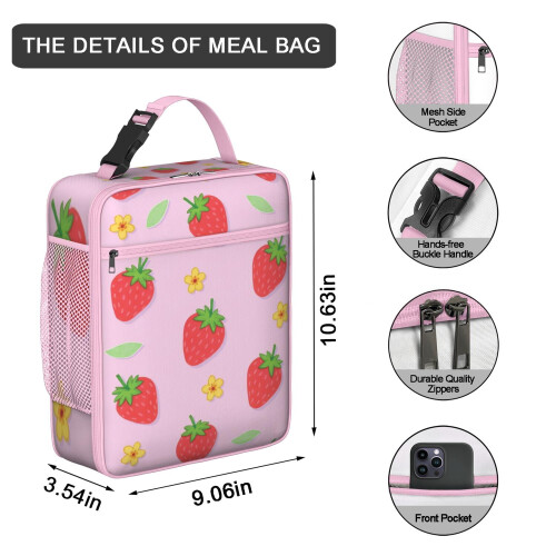 Insulated Lunch Bag with Handle Strawberry Design 2