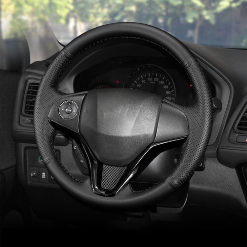 Cowhide Steering Wheel Cover Anti-Slip Black Line Universal 1