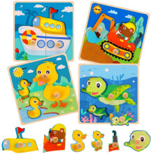 Wooden Peg Puzzle Set for Toddlers 1-4 Years 4 Pieces