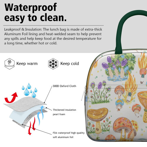 Lunch Tote Bag Leakproof Mushroom Design 1 Pack 2