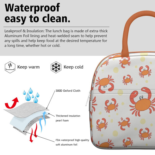 Crab Lunch Tote Bag Leakproof Zipper 1 Pack 2