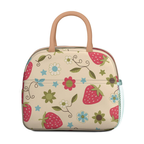 Strawberry Portable Lunch Bag with Pockets Large Cooler Tote 1