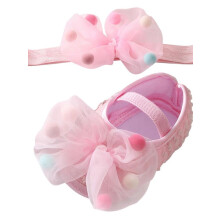 Ame Fashion Baby Girl Polka Dot Cotton Shoes and Headband
