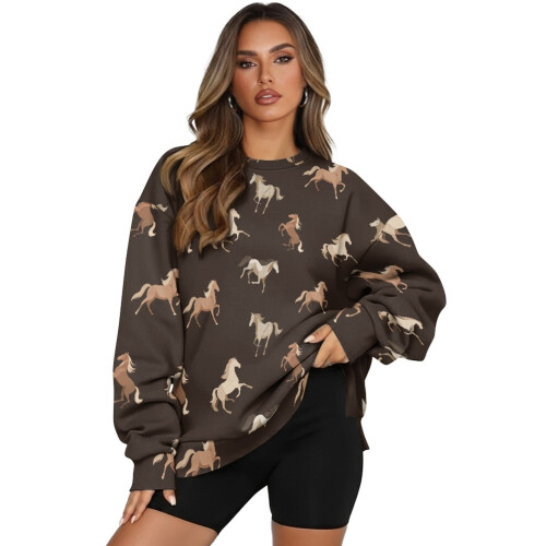 Horse Print Women's Oversized Sweatshirt Long Sleeve