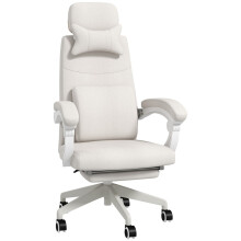 Linen-Look Office Chair, with 160 Reclining Back and Footrest - White