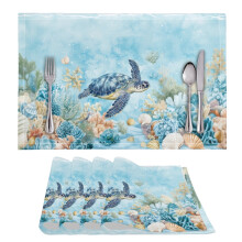 Sea Turtle Coral Shell Kitchen Mats 4-Pack 11.8" x 17.7"