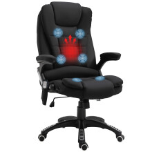 Massage Recliner Chair Heated Office Chair with Six Massage Points Linen-Feel Fabric 360 Swivel Wheels Black