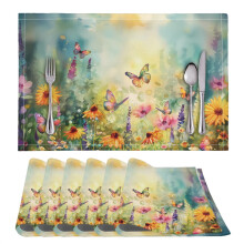 Butterfly Floral Placemat Set 6 pcs 11.8 x 17.7 in Heat