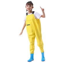 Kids Chest Waders Waterproof Unisex Rain Boots Yellow Size