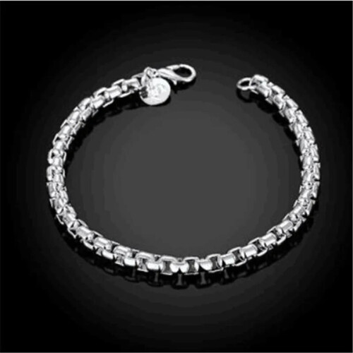 Sterling Silver Hollow Box Link Bangle Bracelet 1 Pc 2