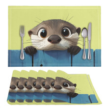 Otter Green Blue Wood Grain Placemats 6 PCS