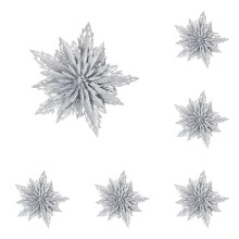 Silver Glitter Poinsettia Artificial Flower 4 inch Clip-On