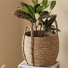 Cestino Decorativo per Fiori, Vaso per Fiori In Rattan Intrecciato con Manici per Uso Interno, Misura Media