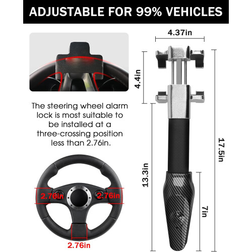 Heavy Duty Steering Wheel Lock with Alarm 2 Keys 1