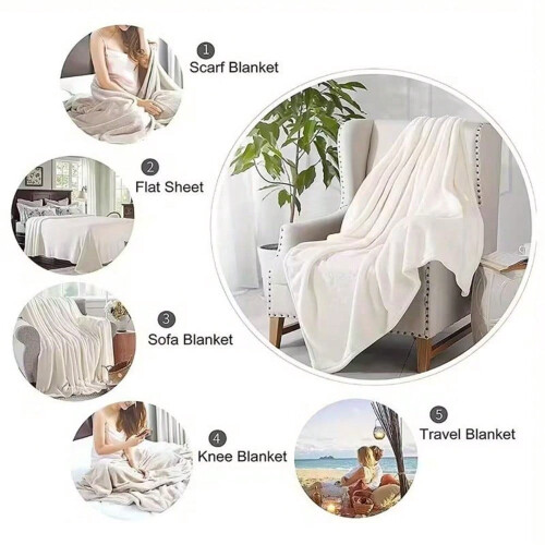 HELLOYOUNG Plush Throw Blanket Saltine Cookie Design Beige 2