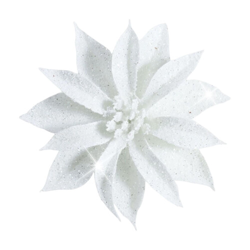 4 inch Glitter Poinsettia Ornament White 1 pack
