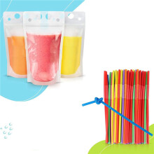 500Pcs 16Oz Drink Pouches for Adults - Drink Pouches with Straws X100 - Resealable Smoothie Pouches