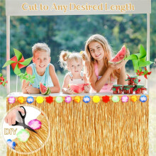 2 Pcs Luau Grass Table Skirt Hawaiian Grass Table Skirt with Party Decorations for Luau Birthday Summer Beach Party
