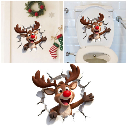3D Santa Wall Decal Reindeer Removable Holiday Sticker 1