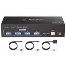 -Compatible KVM 2 Monitors 2 Computers 4K60Hz Dual Monitor KVM Switches for Dual PC or Laptops Share EU
