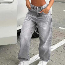 High Waist Wide Leg Jeans for Young Ladies 1 Pair