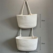 Household Wall-Mounted Storage Basket, Two-Layer Hanging Woven Basket, -2