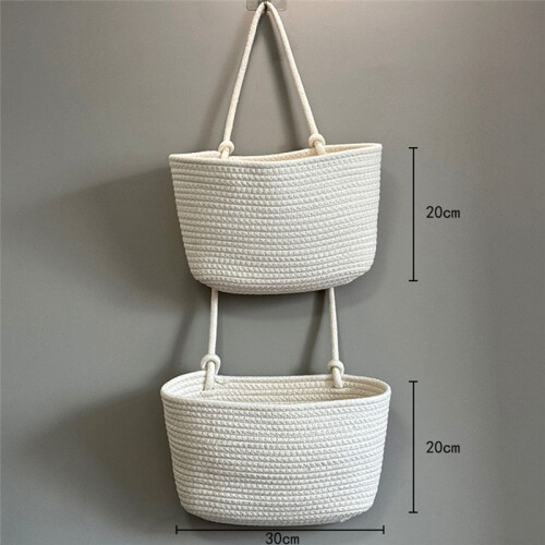 Household Wall-Mounted Storage Basket, Two-Layer Hanging Woven Basket, -2