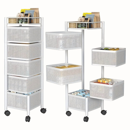 5-Tier Rolling Storage Cart Black Metal 5 Baskets 1