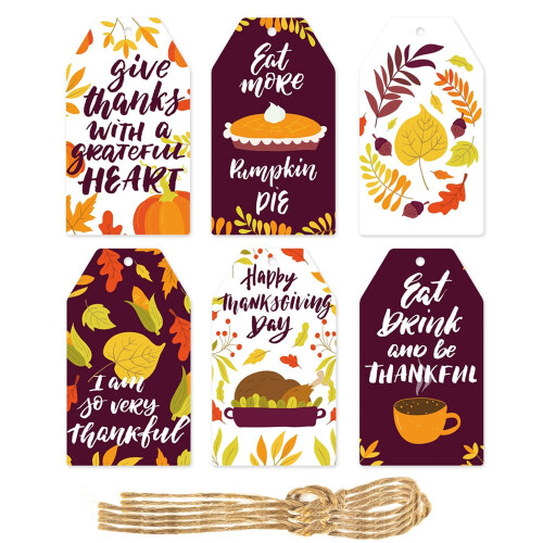 Thanksgiving Paper Tags Fall Pumpkin Maple Leaf Thankful 60