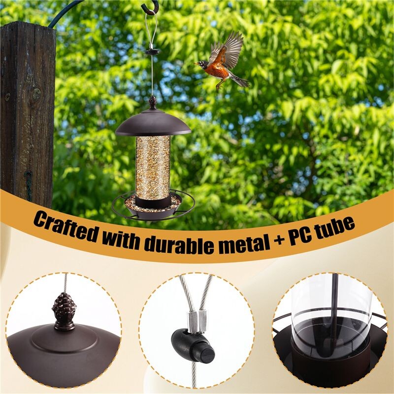 Bird Feeders for Outdoors, Squirrel Proof Hanging Metal Bird Feeder