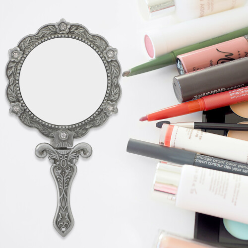 Pink Handheld Makeup Mirror Vintage Style 14.5 x 7.6 cm 2