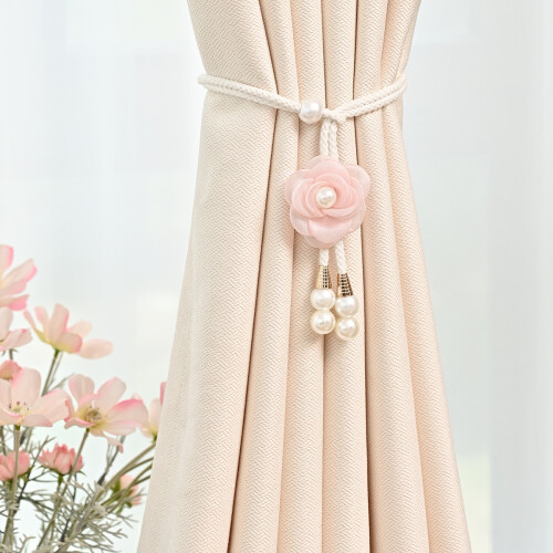 Pink Camellia Curtain Tie Backs Adjustable Fabric Strap