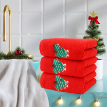 Christmas Embroidered Cotton Hand Towels Set 3 pcs