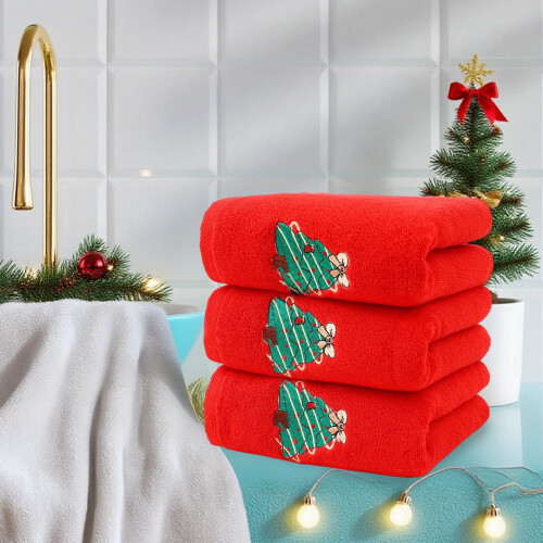 Christmas Embroidered Cotton Hand Towels Set 3 pcs