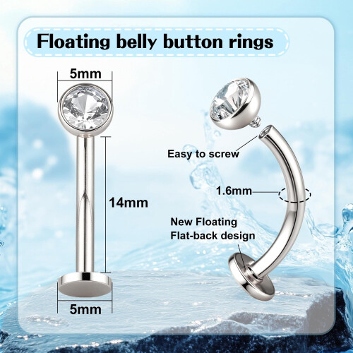 Floating Belly Button Rings Set 7PCS Surgical Steel 12mm 1