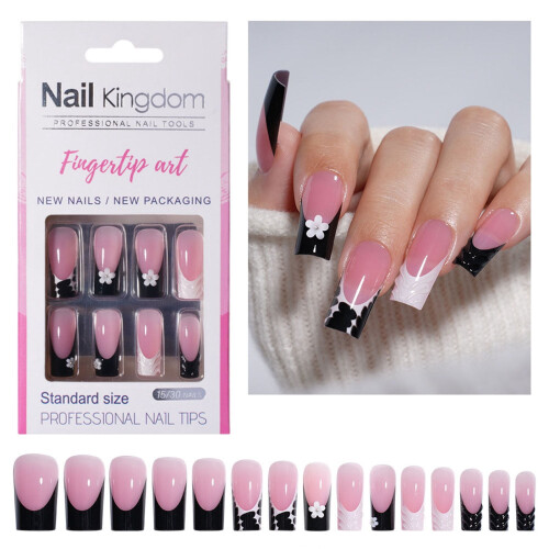 French Tip Press-On Nails Square Long 30pcs