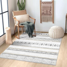 Moroccan Farmhouse Rug Washable 3x5 ft Neutral Geometric