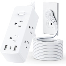 Short Extension Cord with 6 Outlets and 3 USB Ports White