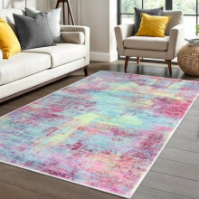 Abstract Area Rug 4x6 Ft Washable Non-Slip Pink Teal