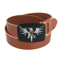 CTM Men's Leather Bridle Belt with Phoenix Belt Buckle (2 Buckle Set)