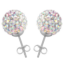 Stainless Steel Crystal Ball Stud Earrings AB White 8mm